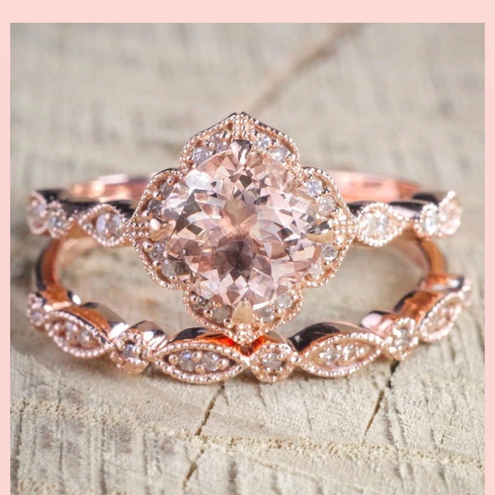 Twisted Timber Rose Gold Morganite engagement set. Comes with 2 bands.